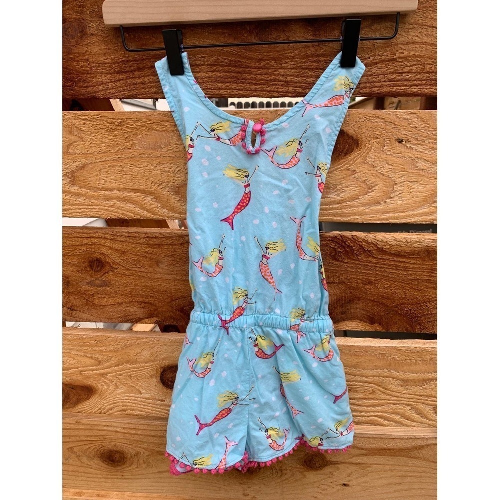 Lands‎ End Little Girls Mermaid Romper, Blue, Cross Back, size small